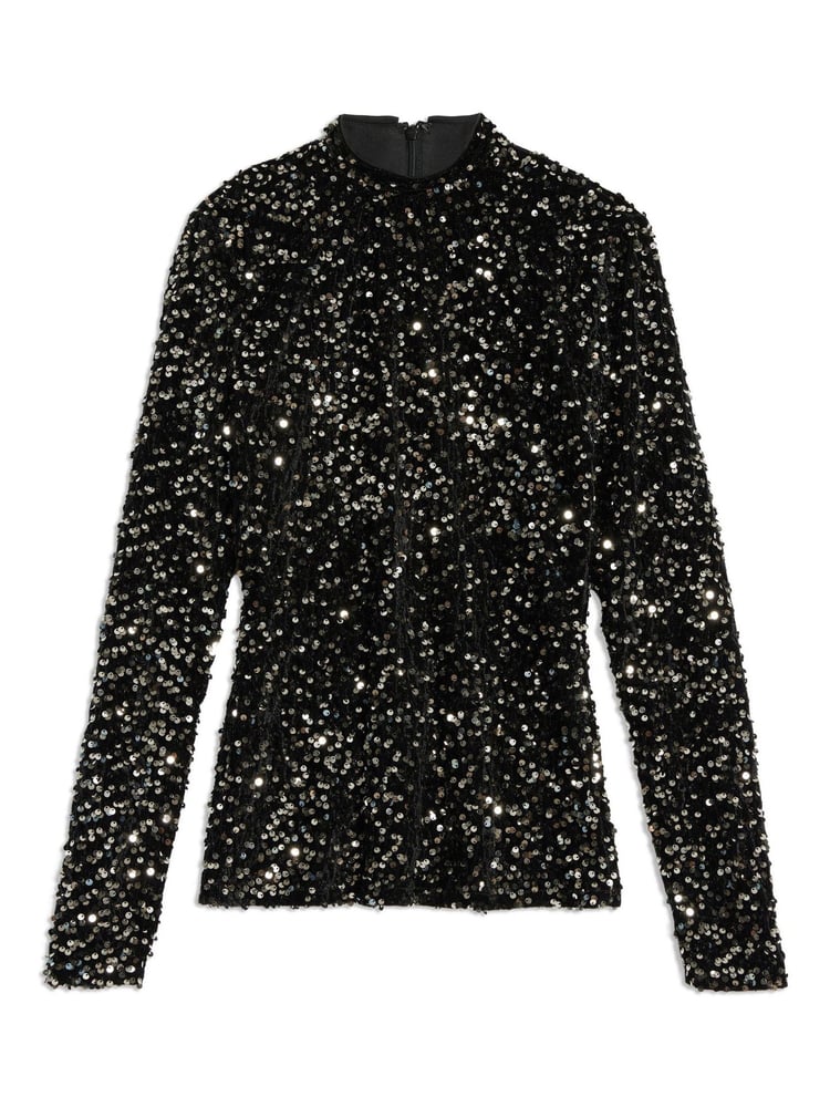 Albaray Velvet Sequin Turtle Neck Black Top - Image 4 of 4