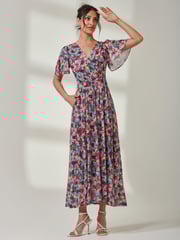 Jolie Moi Green Gracelyn Wrap Front Mesh Maxi Dress - Image 1 of 6