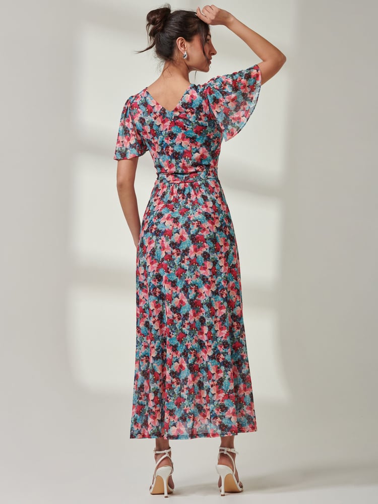 Jolie Moi Green Gracelyn Wrap Front Mesh Maxi Dress - Image 2 of 6