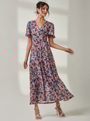 Jolie Moi Green Gracelyn Wrap Front Mesh Maxi Dress - Image 3 of 6