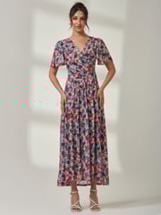 Jolie Moi Green Gracelyn Wrap Front Mesh Maxi Dress - Image 4 of 6