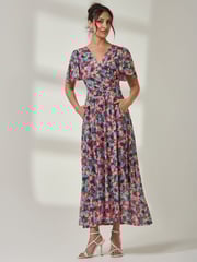 Jolie Moi Green Gracelyn Wrap Front Mesh Maxi Dress - Image 5 of 6