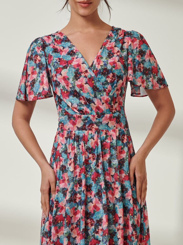 Jolie Moi Green Gracelyn Wrap Front Mesh Maxi Dress - Image 6 of 6