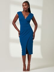 Jolie Moi Green Yseult V-Neck Split Bodycon Dress - Image 1 of 5