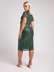 Yours Curve Green London Sequin Wrap Shift Dress - Image 3 of 5