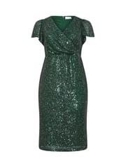 Yours Curve Green London Sequin Wrap Shift Dress - Image 5 of 5