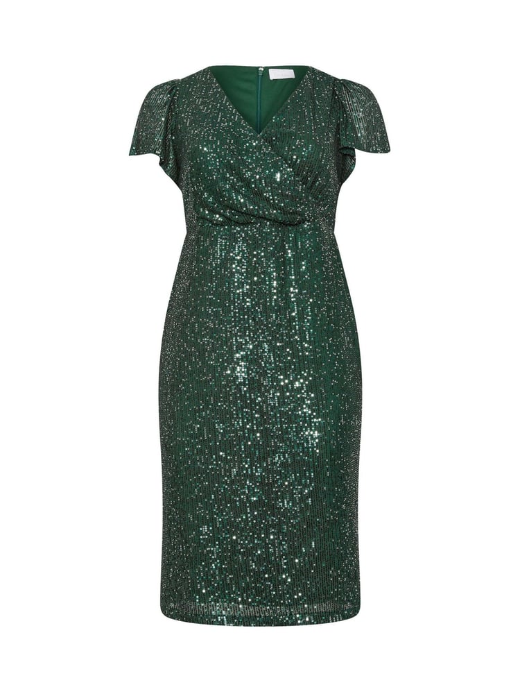 Yours Curve Green London Sequin Wrap Shift Dress - Image 5 of 5