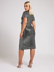 Yours Curve Silver London Sequin Wrap Shift Dress - Image 3 of 5
