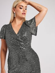 Yours Curve Silver London Sequin Wrap Shift Dress - Image 4 of 5