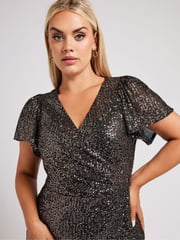 Yours Curve Gold London Sequin Wrap Shift Dress - Image 2 of 5