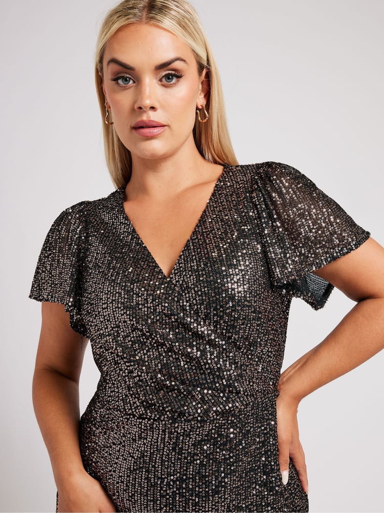 Yours Curve Gold London Sequin Wrap Shift Dress - Image 2 of 5