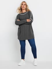 Yours Curve Grey Studded Neckline Embellished Jumper - Image 2 of 5
