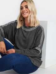 Yours Curve Grey Studded Neckline Embellished Jumper - Image 4 of 5