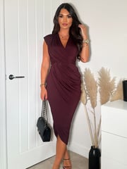 AX Paris Green Wrap Draped Midi Dress - Image 1 of 4