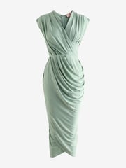 AX Paris Green Wrap Draped Midi Dress - Image 5 of 5