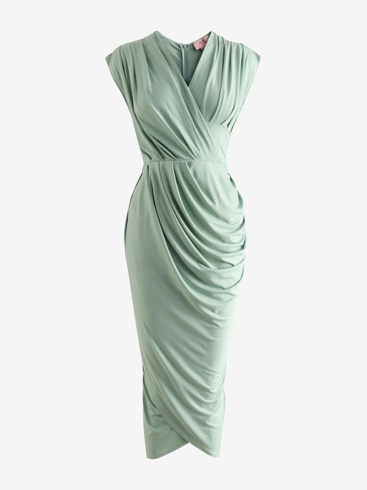 AX Paris Green Wrap Draped Midi Dress - Image 5 of 5