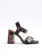 River Island Black Two Part Block Feature Heeled Sandals - Image 1 of 5