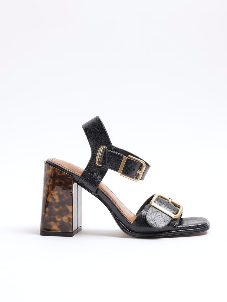 River Island Black Two Part Block Feature Heeled Sandals - Image 1 of 5