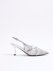 River Island Silver Strappy Sling Court Shoes - Image 1 of 4