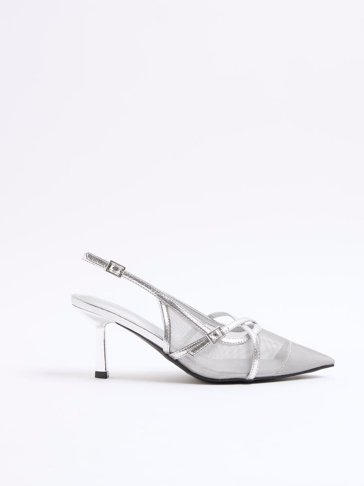 River Island Silver Strappy Sling Court Shoes - Image 1 of 4