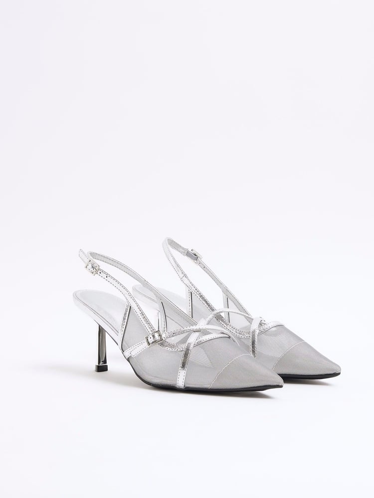 River Island Silver Strappy Sling Court Shoes - Image 2 of 4