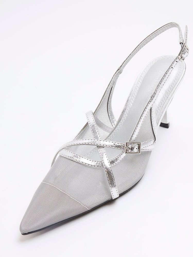 River Island Silver Strappy Sling Court Shoes - Image 4 of 4