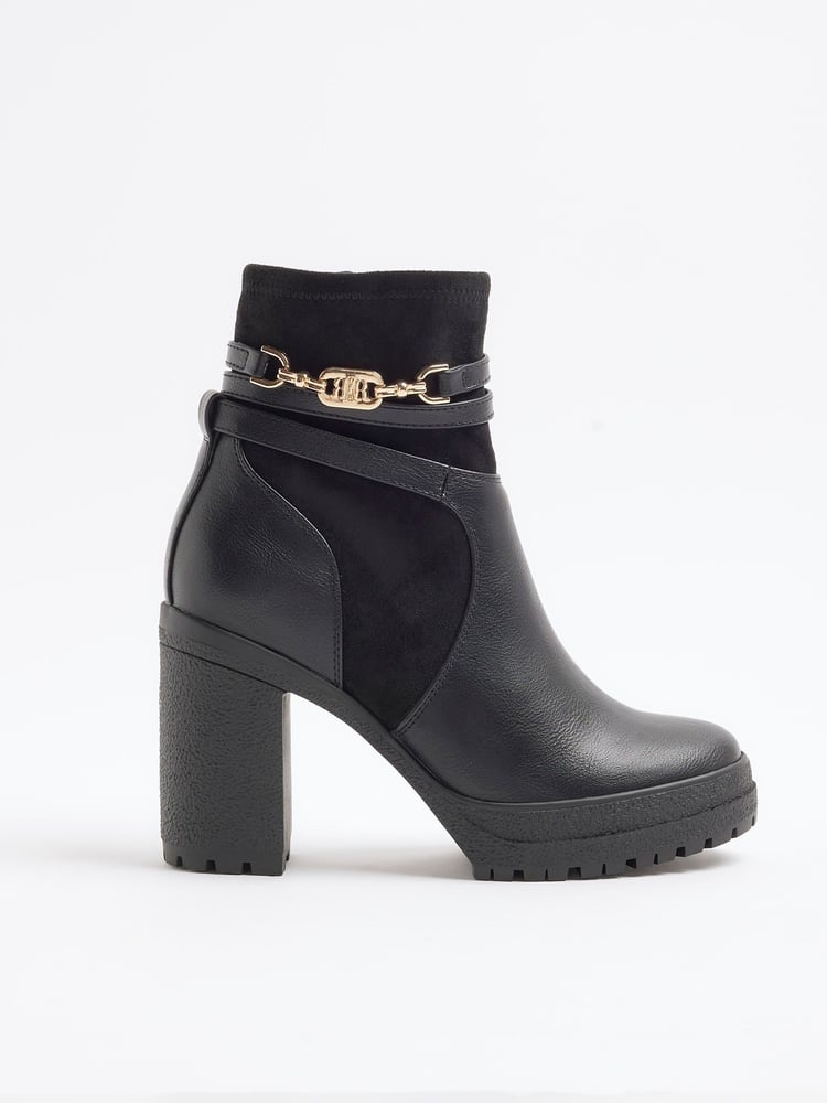 River Island Black Strap Heeled Boots - Image 1 of 4 River Island Black Strap Heeled Boots - Image 1 of 4