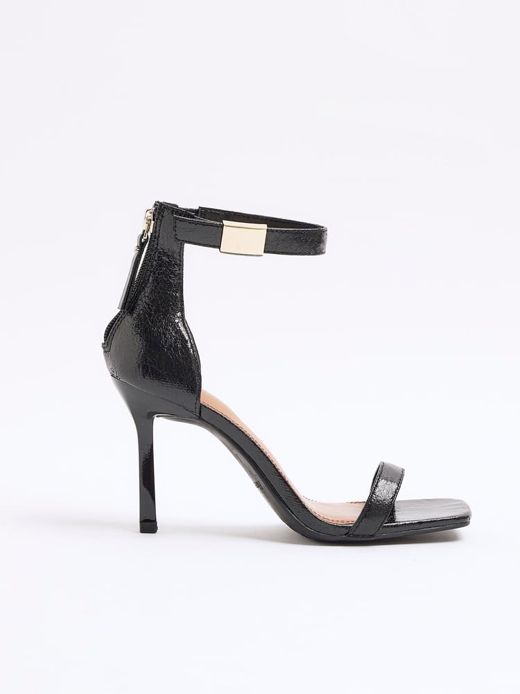 River Island Black Clasp Back Heeled Sandals - Image 1 of 5 River Island Black Clasp Back Heeled Sandals - Image 1 of 5