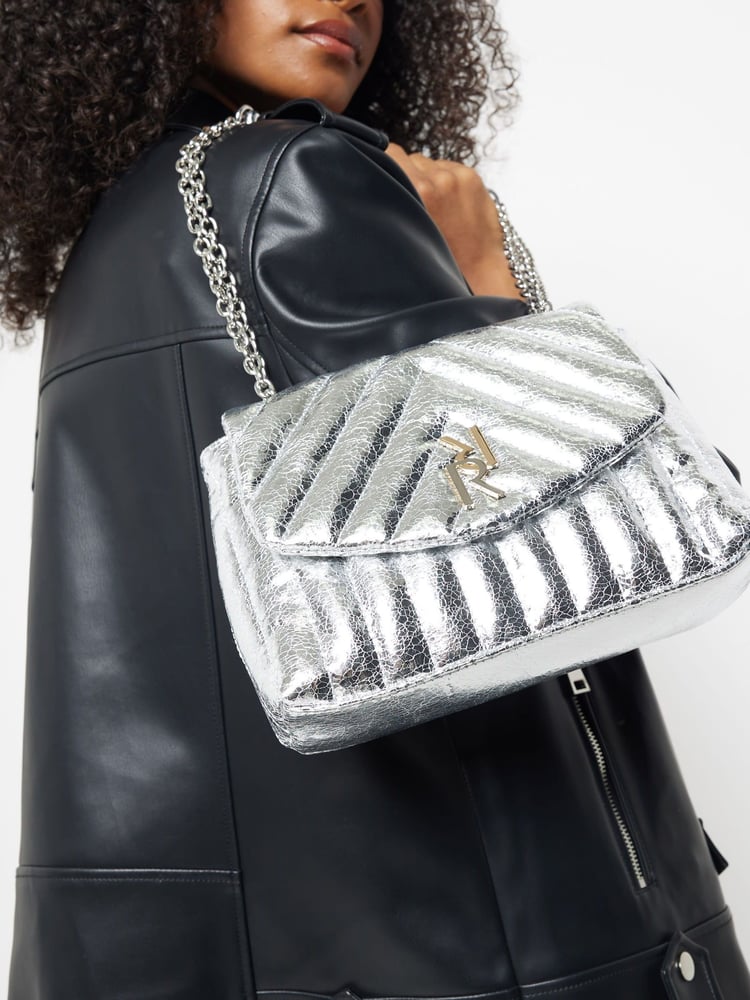 River Island Silver Small Soft Quilted Shoulder Bag - Image 1 of 5 River Island Silver Small Soft Quilted Shoulder Bag - Image 1 of 5