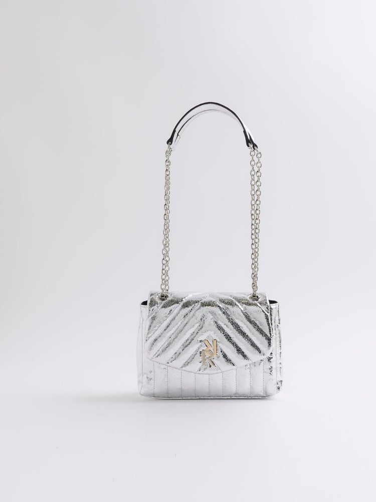River Island Silver Small Soft Quilted Shoulder Bag - Image 2 of 5 River Island Silver Small Soft Quilted Shoulder Bag - Image 2 of 5