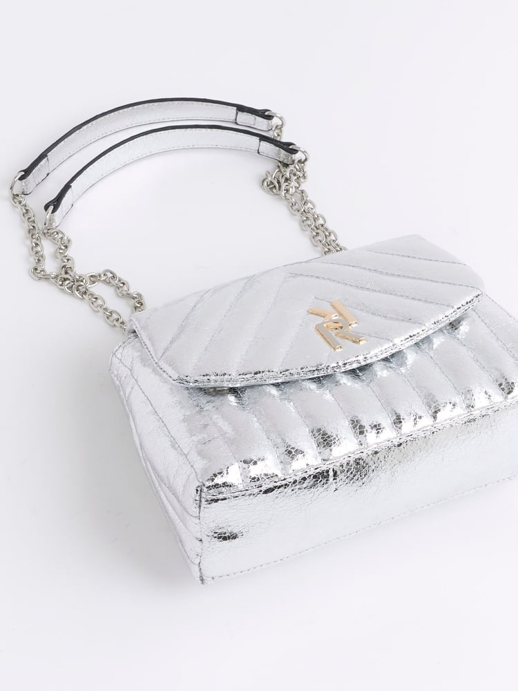 River Island Silver Small Soft Quilted Shoulder Bag - Image 5 of 5 River Island Silver Small Soft Quilted Shoulder Bag - Image 5 of 5