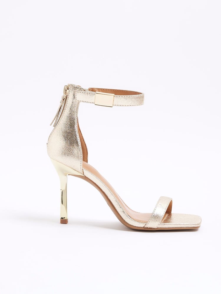 River Island Gold Clasp Back Heeled Sandals - Image 1 of 4