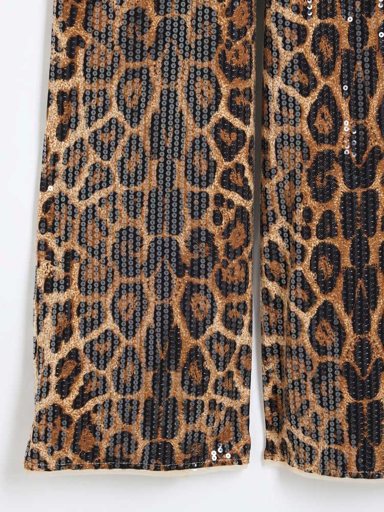 River Island Brown Leopard Print Sequin Trousers - Image 4 of 4