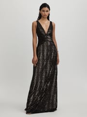 Halston Plunge Neck Sequin Maxi Dress - Image 1 of 5