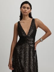 Halston Plunge Neck Sequin Maxi Dress - Image 3 of 5