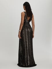 Halston Plunge Neck Sequin Maxi Dress - Image 4 of 5