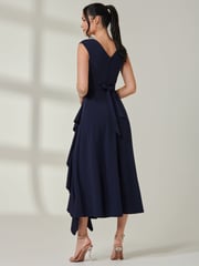 Jolie Moi Blue Wrap Front Frill Detail Maxi Dress - Image 2 of 6