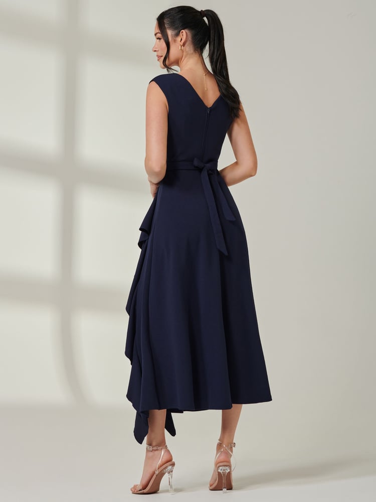 Jolie Moi Blue Wrap Front Frill Detail Maxi Dress - Image 2 of 6