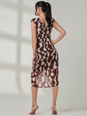 Jolie Moi Brown Mesh Wrap Ruched Bodycon Dress - Image 2 of 6