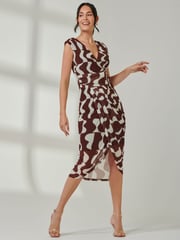 Jolie Moi Brown Mesh Wrap Ruched Bodycon Dress - Image 3 of 6