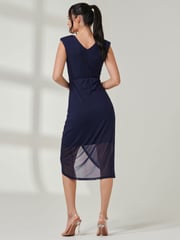 Jolie Moi Blue Wrap Ruched Mesh Bodycon Dress - Image 3 of 6