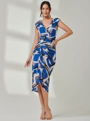 Jolie Moi Blue Mesh Wrap Ruched Bodycon Dress - Image 5 of 6