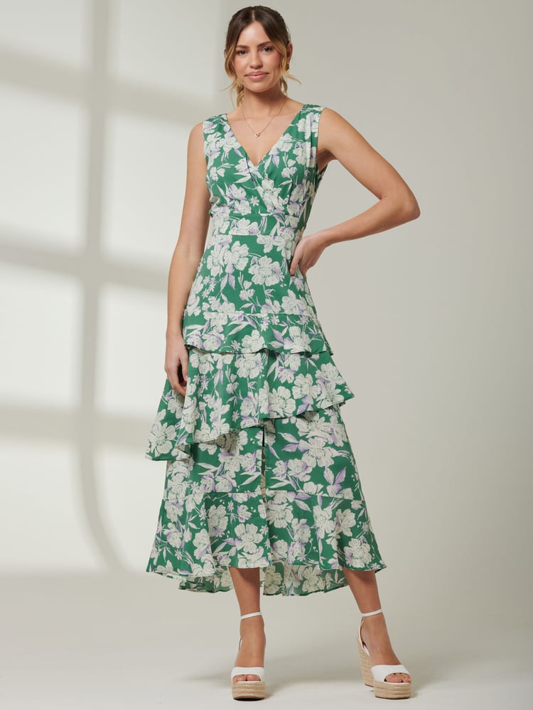 Jolie Moi Green Tiered Hem Sleeveless Maxi Dress - Image 1 of 6