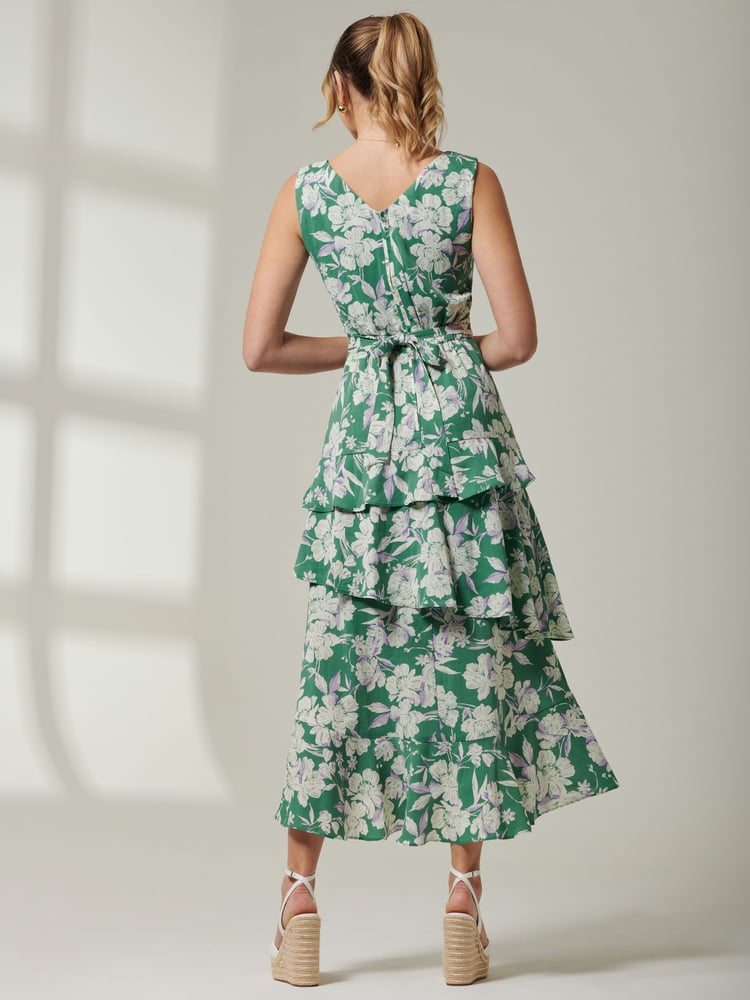 Jolie Moi Green Tiered Hem Sleeveless Maxi Dress - Image 2 of 6