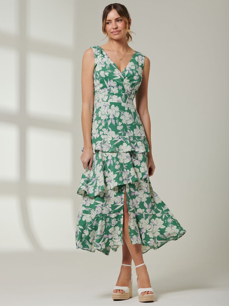 Jolie Moi Green Tiered Hem Sleeveless Maxi Dress - Image 6 of 6