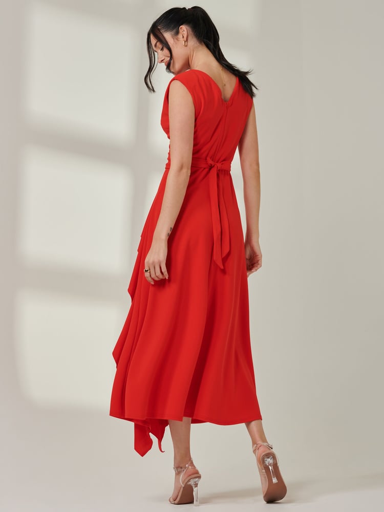 Jolie Moi Red Wrap Front Frill Detail Maxi Dress - Image 2 of 6