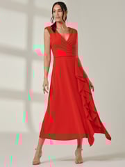 Jolie Moi Red Wrap Front Frill Detail Maxi Dress - Image 4 of 6