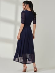 Jolie Moi Blue Aneissa Ruched Sleeve Mesh Maxi Dress - Image 2 of 6