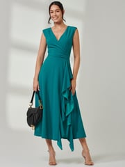 Jolie Moi Green Wrap Front Frill Detail Maxi Dress - Image 1 of 6