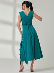 Jolie Moi Green Wrap Front Frill Detail Maxi Dress - Image 2 of 6